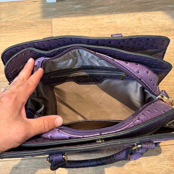 Dasein Embossed Faux Ostrich Textured Purple Leather Satchel Handbag Large - Picture 4 of 10
